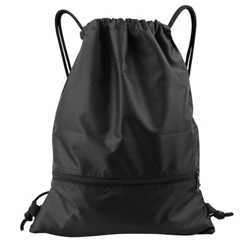 Bubuny Turnbeutel Sportbeutel Drawstring Gym Bag Rucksack mit Reißverschluß Verstellbar Gymsack für Damen Herren mit Innentasche für Sport und Reisen, Schwarz von Bubuny