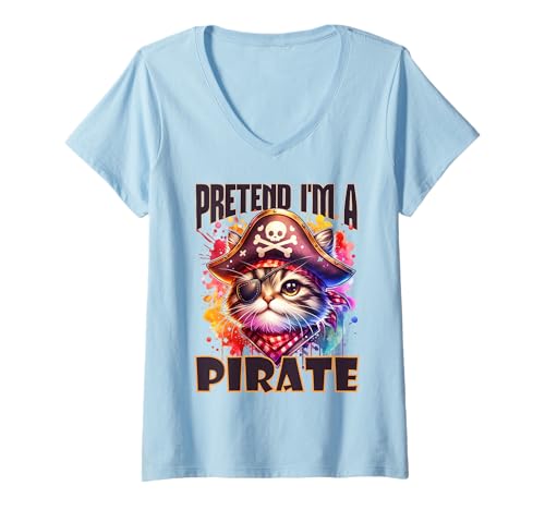 Damen Swashbuckler Kitty Nautisches Katzenliebhaber Piratenabenteuer T-Shirt mit V-Ausschnitt Damen Swashbuckler Kitty Nautisches Katzenliebhaber Piratenabenteuer T-Shirt mit V-Ausschnitt von Buccaneer Cat Collective