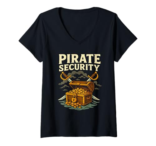 Damen Piraten-Sicherheit, lustige Schatztruhe, gekreuzte Schwerter, Humor T-Shirt mit V-Ausschnitt Damen Piraten-Sicherheit, lustige Schatztruhe, gekreuzte Schwerter, Humor T-Shirt mit V-Ausschnitt von Buccaneer Skull Designs