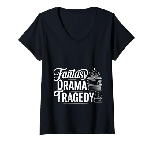 Damen Fantasy Drama Tragedy Buchleser -Fiktion Genre - T-Shirt mit V-Ausschnitt Damen Fantasy Drama Tragedy Buchleser -Fiktion Genre - T-Shirt mit V-Ausschnitt von Buch Genres Love Reader