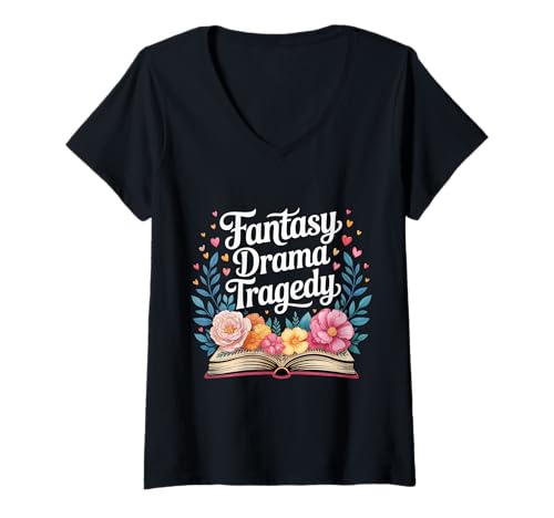 Damen Fantasy Drama Tragedy Buchleser -Fiktion Genre |- T-Shirt mit V-Ausschnitt von Buch Genres Love Reader
