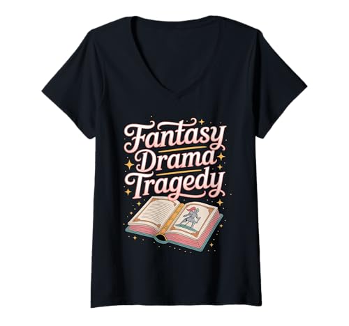 Damen Fantasy Drama Tragedy Buchleser -Fiktion Genre ||- T-Shirt mit V-Ausschnitt Damen Fantasy Drama Tragedy Buchleser -Fiktion Genre ||- T-Shirt mit V-Ausschnitt von Buch Genres Love Reader