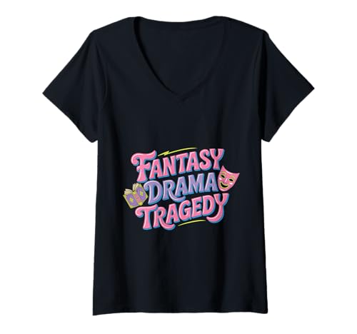 Damen Fantasy Drama Tragedy Buchleser -Fiktion Genre - T-Shirt mit V-Ausschnitt Damen Fantasy Drama Tragedy Buchleser -Fiktion Genre - T-Shirt mit V-Ausschnitt von Buch Genres Love Reader
