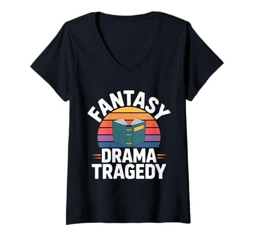 Damen Fantasy Drama Tragedy Buchleser -Fiktion Genre |- T-Shirt mit V-Ausschnitt von Buch Genres Love Reader