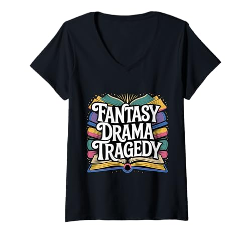 Damen Fantasy Drama Tragedy Buchleser -Fiktion Genre ||- T-Shirt mit V-Ausschnitt Damen Fantasy Drama Tragedy Buchleser -Fiktion Genre ||- T-Shirt mit V-Ausschnitt von Buch Genres Love Reader