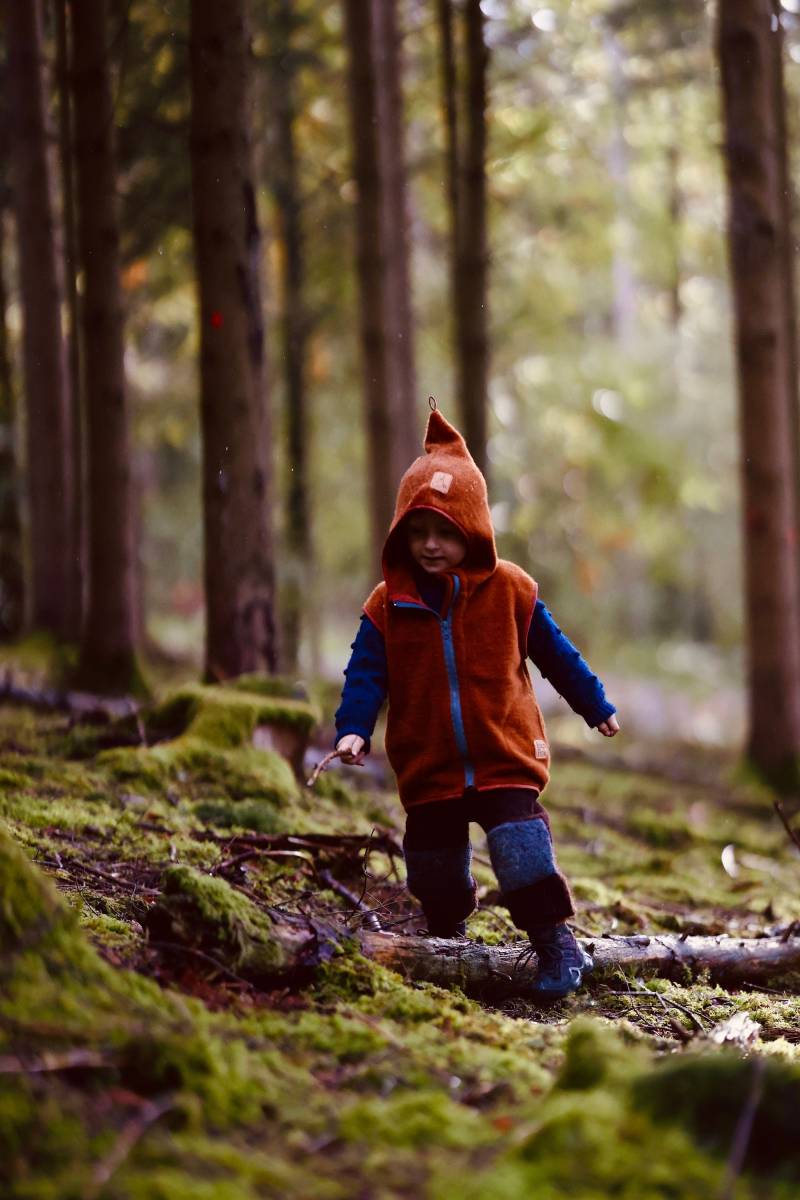 Fleeceweste "Springkraut" Aus Bio-Wollfleece Mit Zipfelkapuze Für Kinder, Mädchen, Jungen, Fuchsbraun, Mulesingsfrei, Gots, Merino von Buchfink