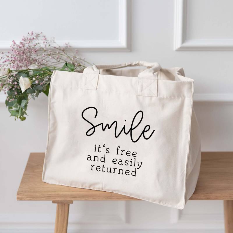 Canvastasche Natur Smile | Shopper Einkaufstasche Strandtasche Geschenk Für Beste Freundin von Buchstabenkult