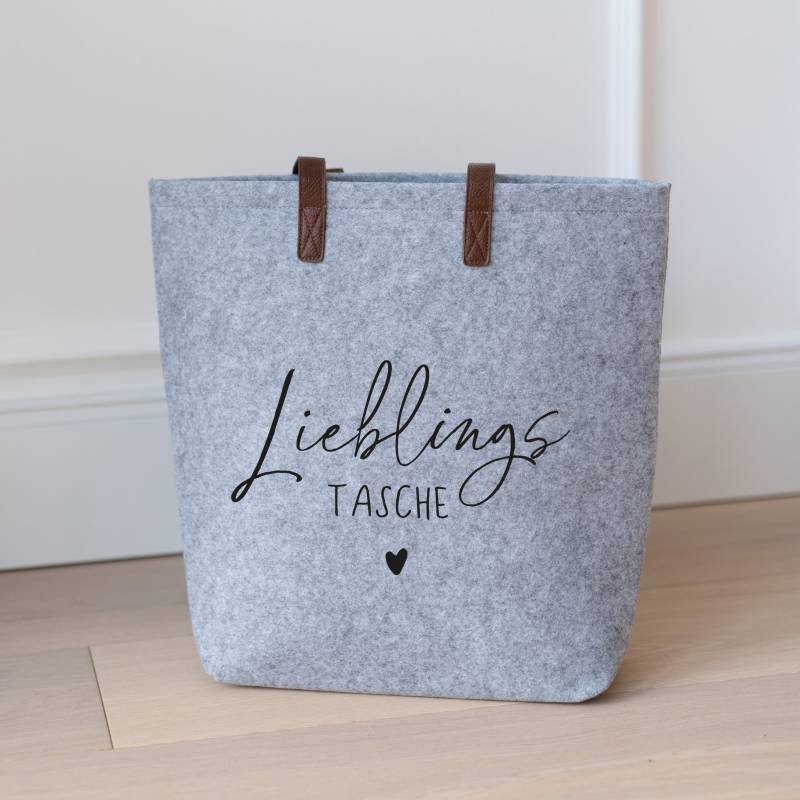 Filztasche Grau Lieblingstasche | Shopper Einkaufstasche Filz Strandtasche Geschenk Für Beste Freundin Mama von Buchstabenkult