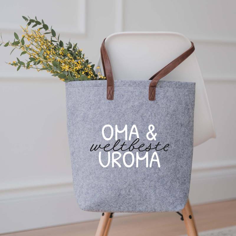 Filztasche Grau Weltbeste Oma Uroma | Shopper Einkaufstasche Filz Strandtasche Geschenk Für Beste Freundin von Buchstabenkult