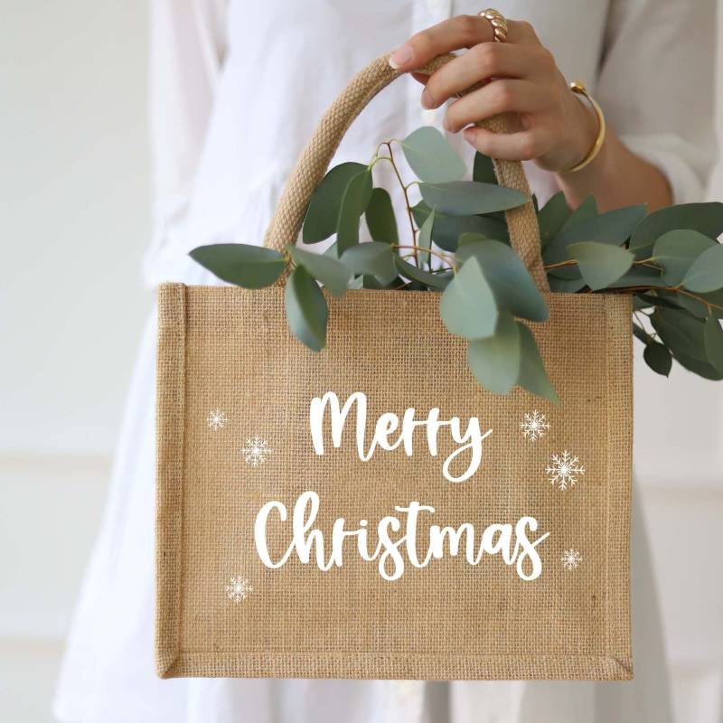 Geschenktasche Natur Merry Christmas | Geschenk Geschenkverpackung Einkaufstasche Weihnachten Freundin Weihnachtsgeschenk von Buchstabenkult