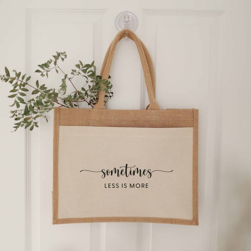 Jutetasche Less Is More | Markttasche Geschenk Individuelles Einkaufstasche Muttertag Jute Shopper Hochzeit von Buchstabenkult