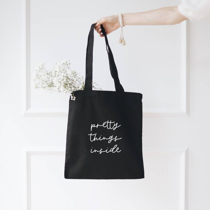 Stoffbeutel Pretty Things Schwarz | Einkaufstasche Geschenk Freundin Mama Stofftasche Nachhaltig von Buchstabenkult