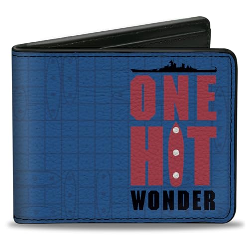 Battleship Wallet Bifold Battleship One Hit Wonder and Logo Ocean Grid Blues Black Red Vegan Leather, Blau, 4.0" x 3.5", Casual von Buckle-Down