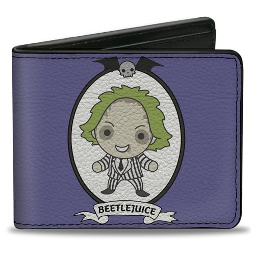 Beetlejuice Geldbörse Bifold Beetlejuice Chibi Ganzkörper-Porträt Pose Blau Veganes Leder, 4.0" x 3.5", Casual von Buckle-Down