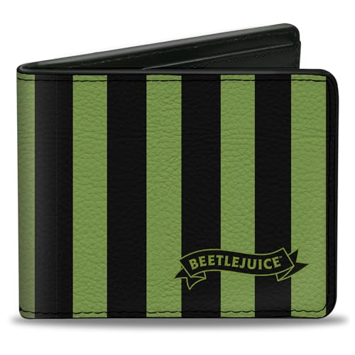 Beetlejuice Wallet Bifold Beetlejuice Chibi Characters and Spider Webs Collage Greens Vegan Leather, 4.0" x 3.5", Casual von Buckle-Down
