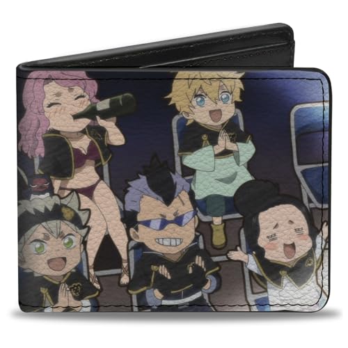 Black Clover Wallet Bifold Black Clover Seven Chibi Characters Sitting Group and Logo Vegan Leather von Buckle-Down