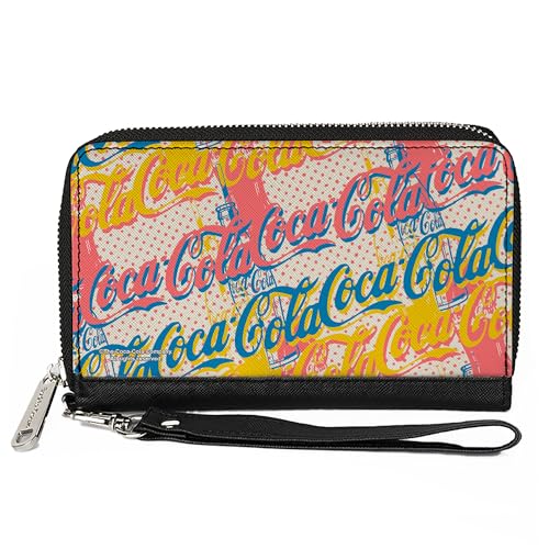 Buckle-Down Coca-Cola Geldbörse, Reißverschluss, Coca Cola Script Logo Stacked Pop Art White Multi Pastel, Veganes Leder von Buckle-Down