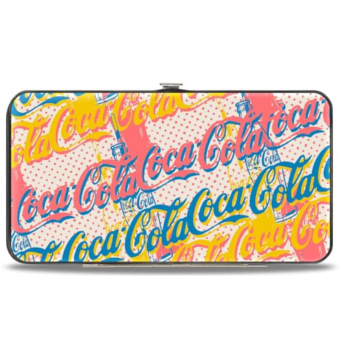 Buckle-Down Coca-Cola Geldbörse, aufklappbar, Coca Cola Script Logo Stacked Pop Art White Multi Pastel, Veganes Leder von Buckle-Down