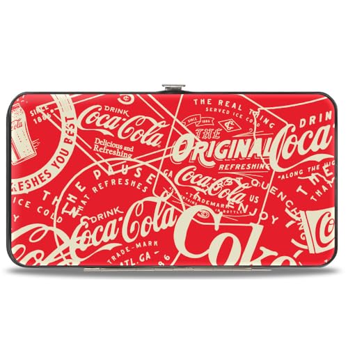 Buckle-Down Coca-Cola Geldbörse aufklappbar Vintage Coca Cola Coke Icons und Ad-Logos rot weiß veganes Leder von Buckle-Down