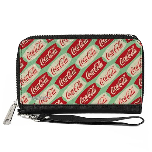 Buckle-Down Coca-Cola Geldbörse mit umlaufendem Reißverschluss, Coca Cola Script Marquee Logo Grün Rot Weiß Veganes Leder von Buckle-Down