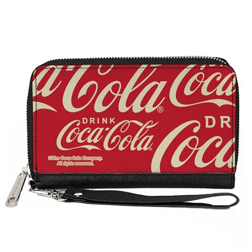 Buckle-Down Coca-Cola Geldbörse mit umlaufendem Reißverschluss Drink Coca Cola Close Up Rot Weiß Veganes Leder von Buckle-Down