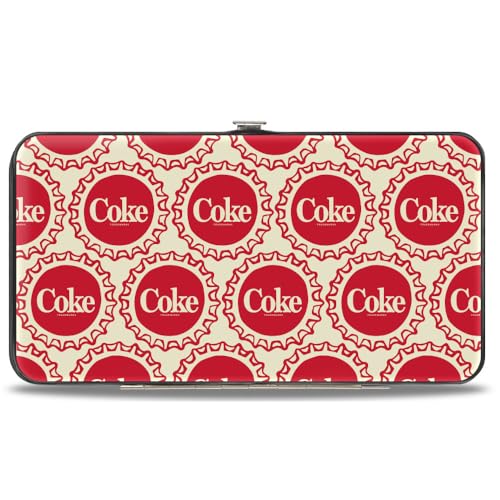Buckle-Down Coca-Cola Wallet Hinged Coca Cola Coke Flaschenverschlüsse Collage Weiß Rot Veganes Leder von Buckle-Down