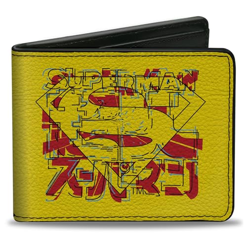 Buckle-Down DC Comics Geldbörse Bifold Superman Shield mit japanischem Text gelb rot veganes Leder, 4.0" x 3.5", Casual von Buckle-Down