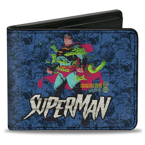Buckle-Down DC Comics Wallet Bifold Superman Breaking Chains Pose and Action Poses Stacked Blues Vegan Leather, 4.0" x 3.5", Casual von Buckle-Down