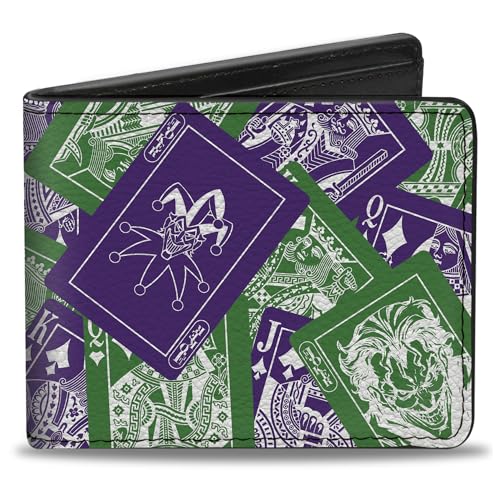 Buckle-Down DC Comics Wallet Bifold The Joker Deck of Cards Stacked Green Purple White Vegan Leather, Mehrfarbig, 4.0" x 3.5", Casual von Buckle-Down