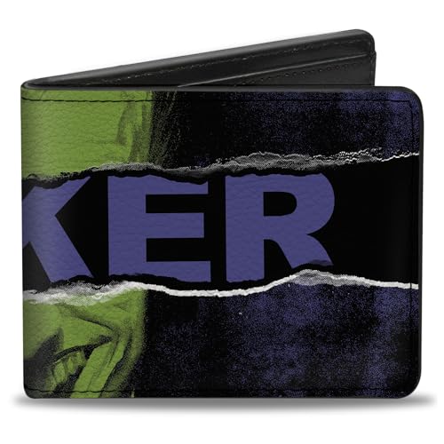 Buckle-Down DC Comics Wallet Bifold The Joker Smiling Pose and Text Over Eyes Black Purples Green Vegan Leather, Schwarz, 4.0" x 3.5", Casual Buckle-Down DC Comics Wallet Bifold The Joker Smiling Pose and Text Over Eyes Black Purples Green Vegan Leather, Schwarz, 4.0" x 3.5", Casual von Buckle-Down