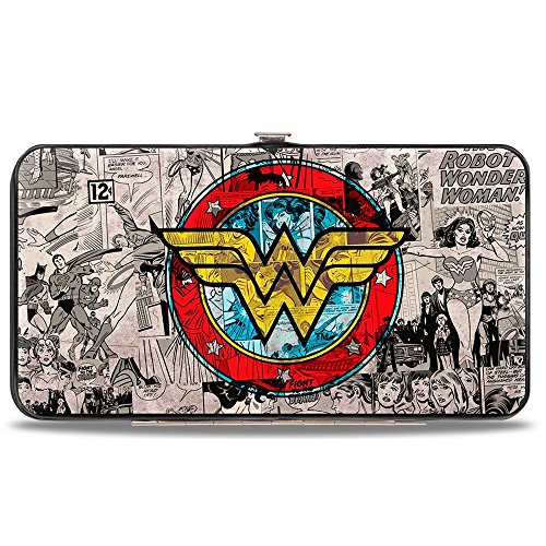 Buckle-Down Damen Scharnier – Wonder Woman Logo/Comic Szenen Grau/Blau/Rot/Gelb, Geldbörse, Mehrfarbig, 7 x 4 US von Buckle-Down