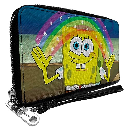 Buckle-Down Damen-Geldbörse aus PU-Reißverschluss, rechteckig, Spongebob-Schwammkopf, 19.1x11.4 cm, SpongeBob Schwammkopf, Buckle-Down Portemonnaie mit Reißverschluss, Spongebob Schwammkopf von Buckle-Down