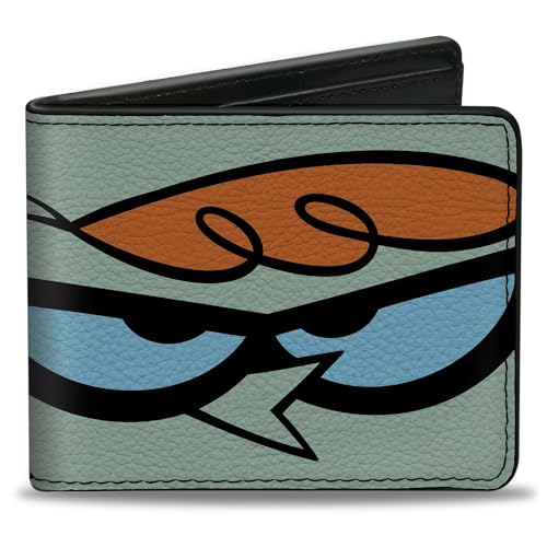 Buckle-Down Dexter's Labor-Geldbörse, Bifold, Dexters Labor Face Character Close Up Blue, Veganes Leder, 4.0" x 3.5", Casual von Buckle-Down
