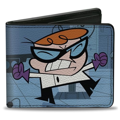 Buckle-Down Dexter's Labor-Geldbörse, Bifold, Dexters Laboratory Angry Pose und Title Logo Blues, veganes Leder, 4.0" x 3.5", Casual von Buckle-Down