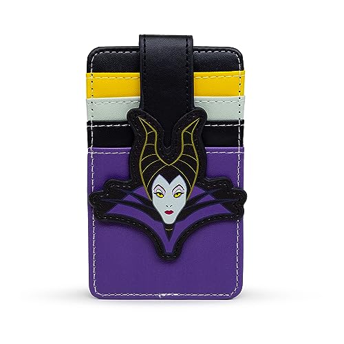 Buckle-Down Disney Geldbörse, Charakter-Geldbörse, Ausweishalter, Dornröschen, Bösewicht, Maleficent Gesicht, mehrfarbig, veganes Leder, Violett, 3.0" x 5.0", Casual von Buckle-Down