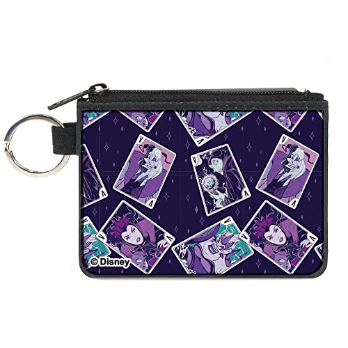 Buckle-Down Disney Geldbörse, Reißverschluss Clutch, Disney Bösewichte Karte Posen Collage Violett, Leinwand, 4.25" x 3.25", Casual von Buckle-Down