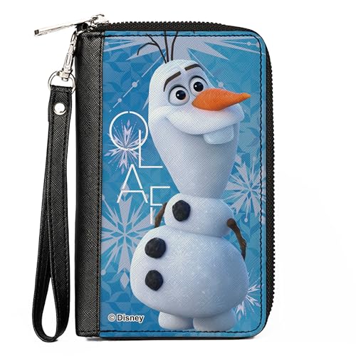 Buckle-Down Disney Geldbörse, Zip Around, Frozen Olaf Smiling Pose und Text Schneeflocken blau/weiß, veganes Leder, 7.5"x4.5", Casual von Buckle-Down