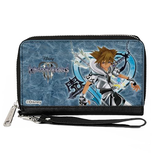 Buckle-Down Disney Geldbörse, Zip Around, Kingdom Hearts Final Form Sora Pose Logo Keyblades Blues, Veganes Leder, 7.5"x4.5", Casual von Buckle-Down