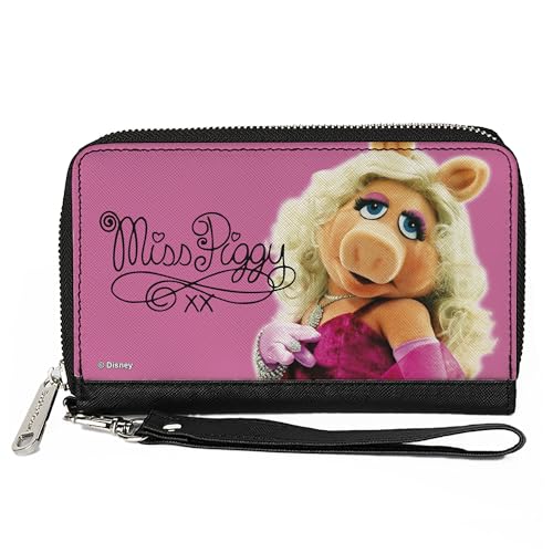 Buckle-Down Disney Geldbörse mit umlaufendem Reißverschluss, The Muppets Miss Piggy Portrait und Autogramm Pink, Veganes Leder, Pink, 7.5"x4.5", Casual von Buckle-Down
