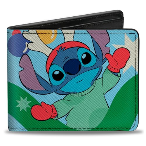 Buckle-Down Disney Wallet Bifold Lilo and Stitch Rentier Stitch 100% Naughty Holiday Blue Veganes Leder, Blau, 4.0" x 3.5", Casual von Buckle-Down