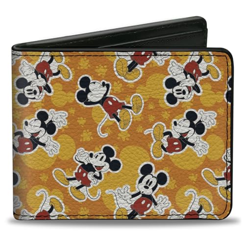 Buckle-Down Disney Wallet Bifold Mickey Mouse Pose and Ears Icon Scattered Orange Vegan Leather, Orange/Abendrot im Zickzackmuster (Sunset Chevron), 4.0" x 3.5", Casual von Buckle-Down