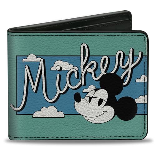 Buckle-Down Disney Wallet Bifold Mickey Smiling Face and Clouds Script Blues White Vegan Leather, Grün , 4.0" x 3.5", Casual Buckle-Down Disney Wallet Bifold Mickey Smiling Face and Clouds Script Blues White Vegan Leather, Grün , 4.0" x 3.5", Casual von Buckle-Down