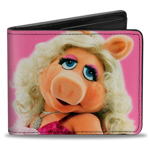 Buckle-Down Disney Wallet Bifold The Muppets Miss Piggy Portrait and Autogramm Pink Vegan Leather, 4.0" x 3.5", Casual von Buckle-Down