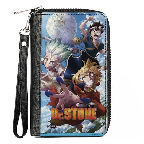 Buckle-Down Dr. Stone Geldbörse mit umlaufendem Reißverschluss, Dr. Stone Three Character Group Pose und Titellogo, veganes Leder von Buckle-Down