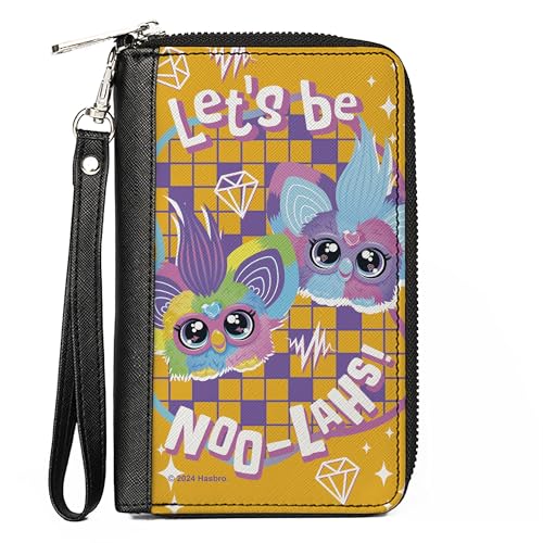 Buckle-Down Furby Wallet Zip Around Furby Furblets Ray Vee und Luv Lee Lets Be Noo Lahs Pose Veganes Leder, gelb, 7.5"x4.5", Casual von Buckle-Down