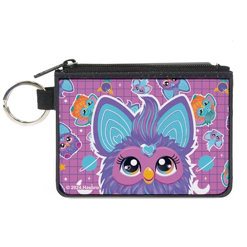 Buckle-Down Furby Wallet Zip Clutch, Furby Purple Excited Furby Pose and Icons Collage Pink Purple, Canvas, gelb, X-SMALL, Casual von Buckle-Down