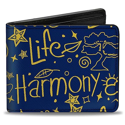 Buckle-Down Geldbörse, Bifold, Harmony Balance Life Icons Collage Blau Gelb, veganes Leder, Blau, 4.0" x 3.5", Casual von Buckle-Down