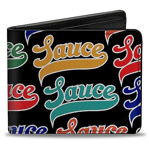 Buckle-Down Geldbörse, Bifold, Sauce Baseball Script Black Multi Color, veganes Leder, Schwarz, 4.0" x 3.5", Casual von Buckle-Down