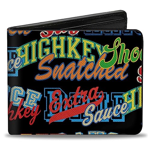 Buckle-Down Geldbörse, Bifold, Slang Verbiage Stacked Black Multi Color, veganes Leder, Schwarz, 4.0" x 3.5", Casual von Buckle-Down