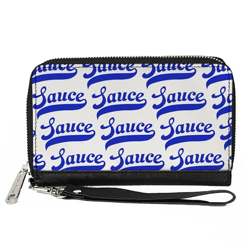 Buckle-Down Geldbörse, Reißverschluss, Sauce Baseball Script Weiß Blau, Veganes Leder, 7.5"x4.5", Casual von Buckle-Down